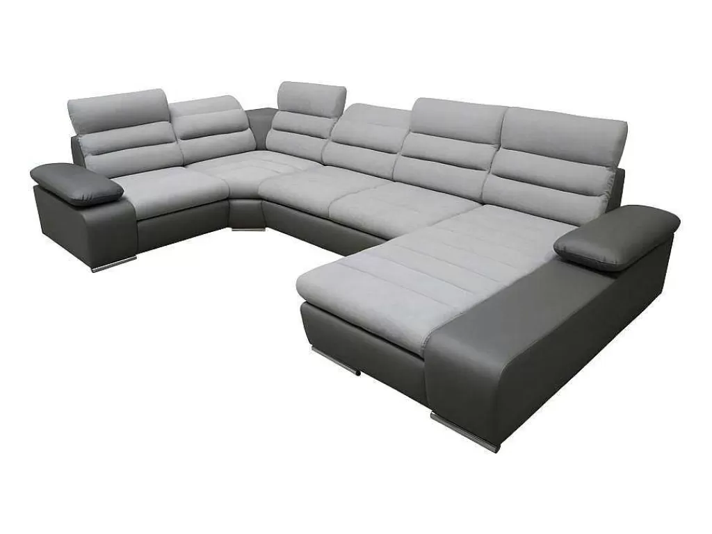 Sofá Panorâmico*Vente-unique Sofá De Canto Panorâmico Modular Em Tecido E Pele Sintética Bicolor Cinzento Claro E Cinzento Escuro - Canto Direito - Boileau