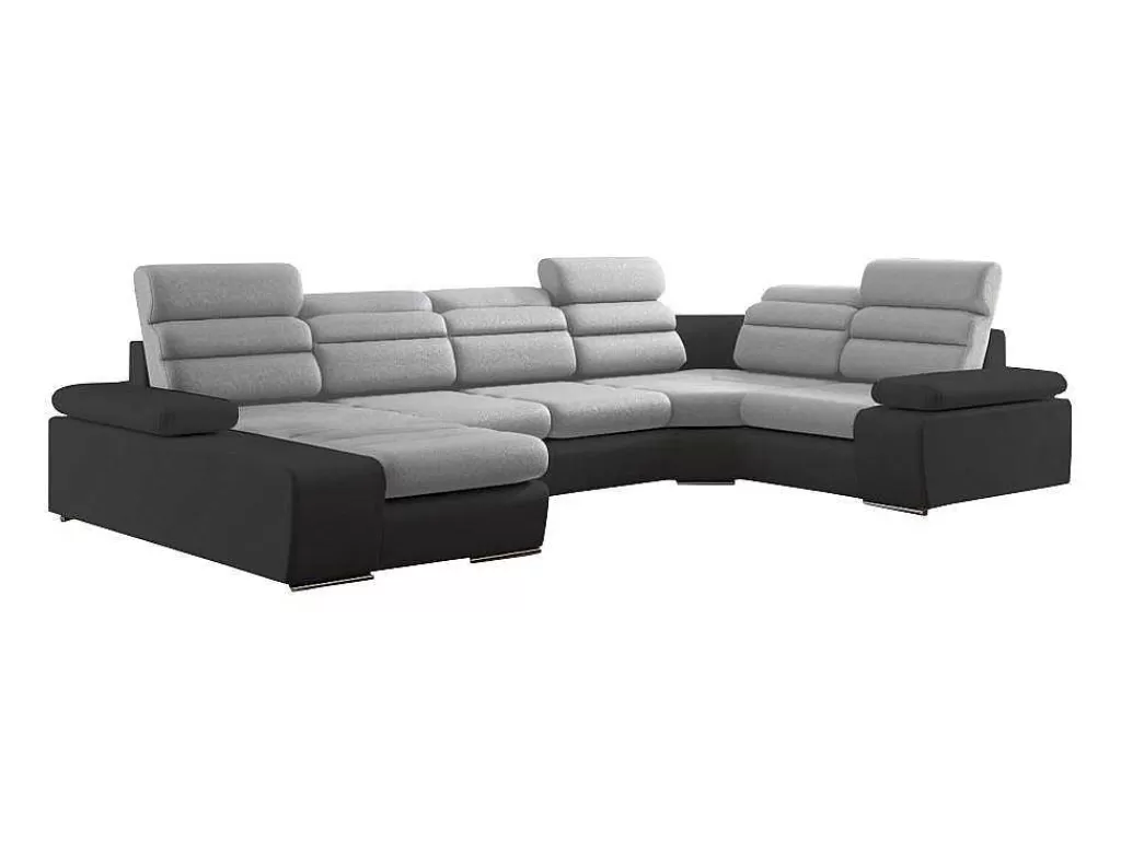 Sofá De Canto*Vente-unique Sofá De Canto Panorâmico Modular Em Tecido E Pele Sintética Bicolor Cinzento Claro E Cinzento Escuro - Canto Esquerdo - Boileau
