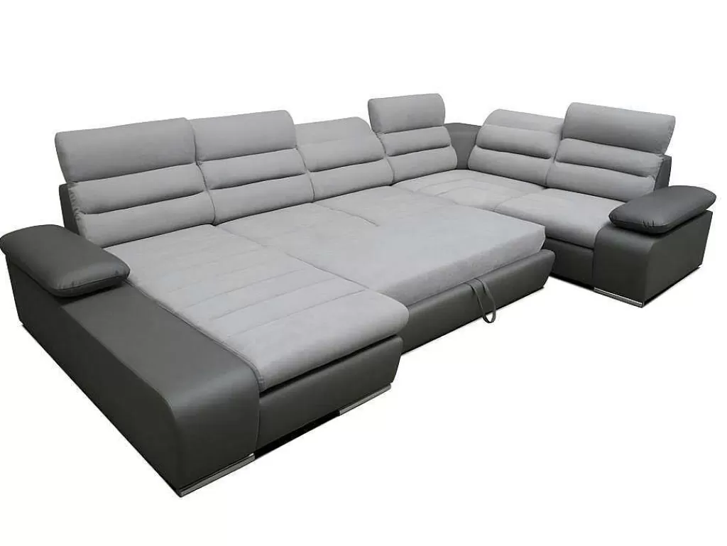 Sofá De Canto*Vente-unique Sofá De Canto Panorâmico Modular Em Tecido E Pele Sintética Bicolor Cinzento Claro E Cinzento Escuro - Canto Esquerdo - Boileau