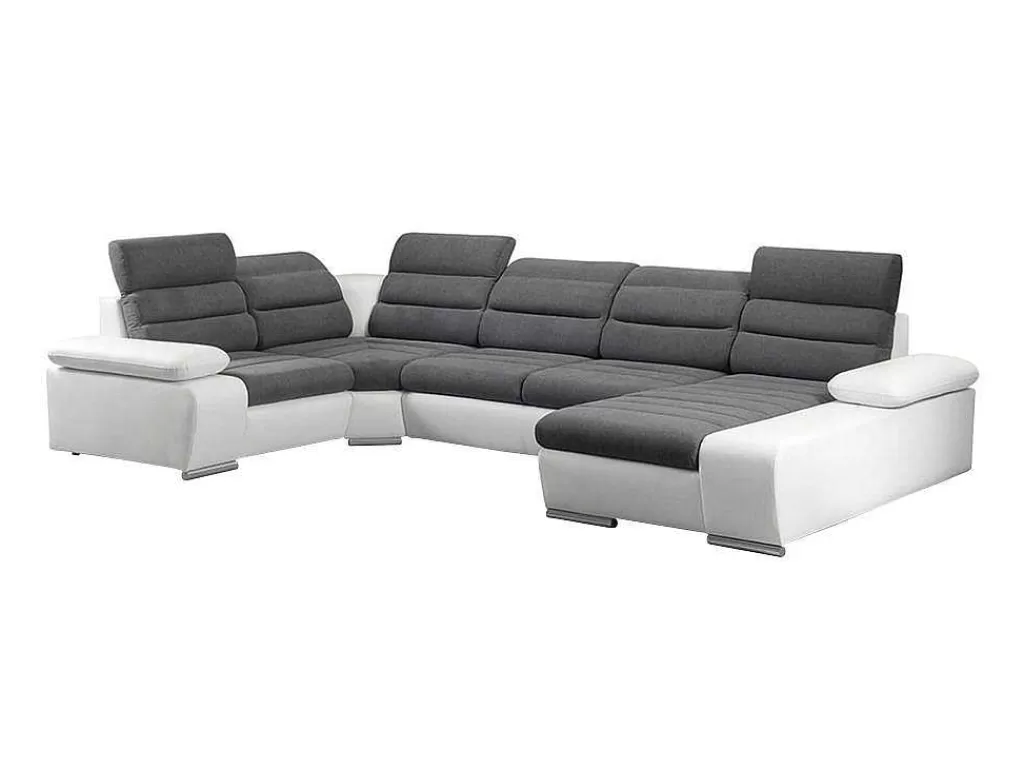 Sofá De Canto*Vente-unique Sofá De Canto Panorâmico Modular Em Tecido E Pele Sintéticabicolor Cinzento E Branco - Canto Direito - Boileau