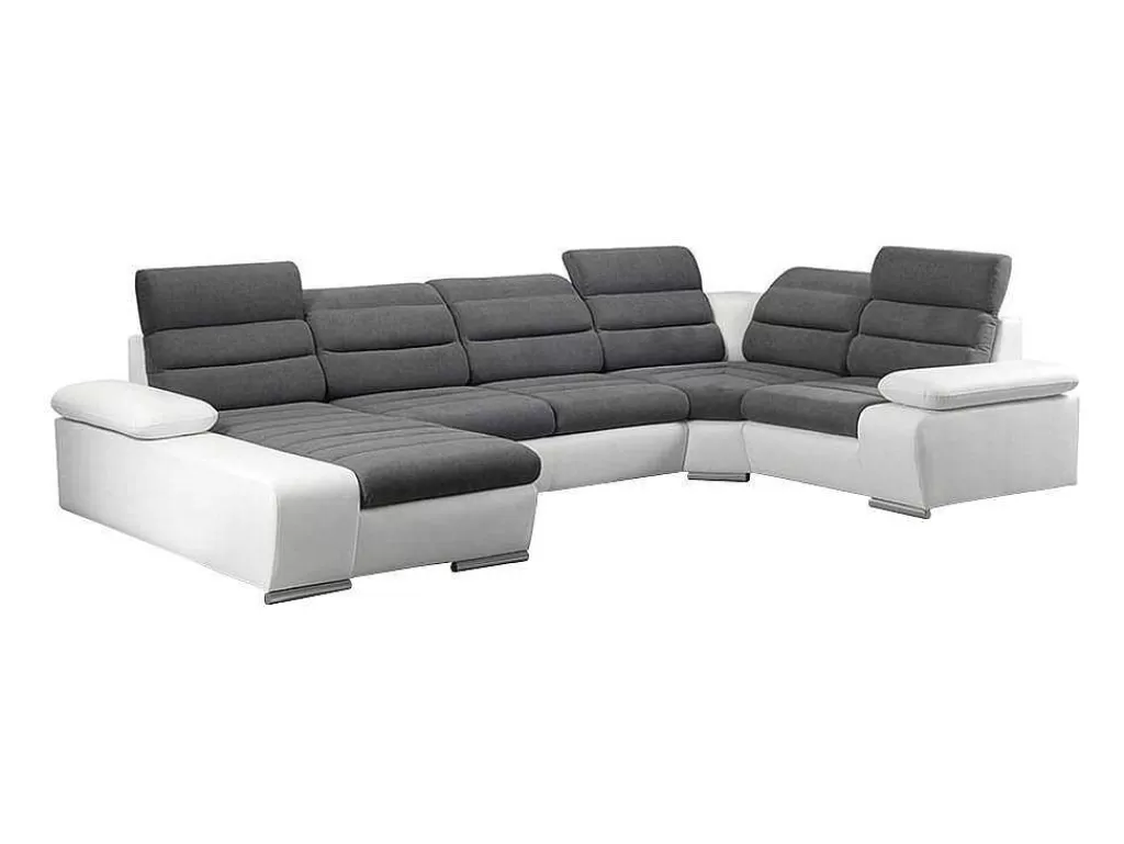 Sofá Panorâmico*Vente-unique Sofá De Canto Panorâmico Modular Em Tecido E Pele Sintéticabicolor Cinzento E Branco - Canto Esquerdo - Boileau