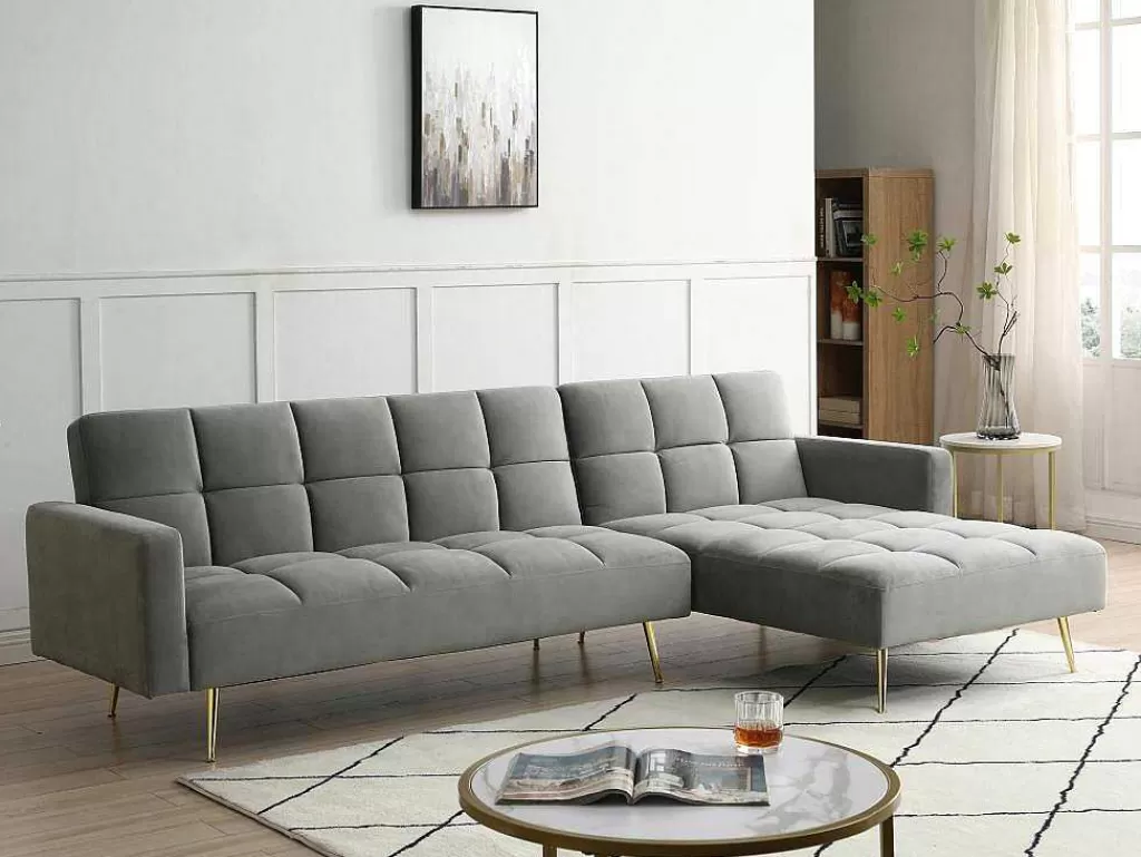 Sofá Cama Clic-Clac E Dobravel*Vente-unique Sofá De Canto Reversivel E Convertivel Em Veludo Cinza - Nieto