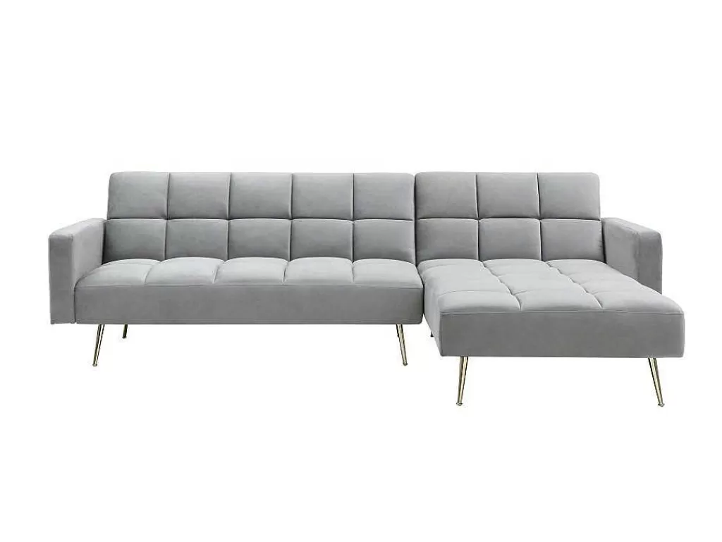 Sofá Cama Clic-Clac E Dobravel*Vente-unique Sofá De Canto Reversivel E Convertivel Em Veludo Cinza - Nieto
