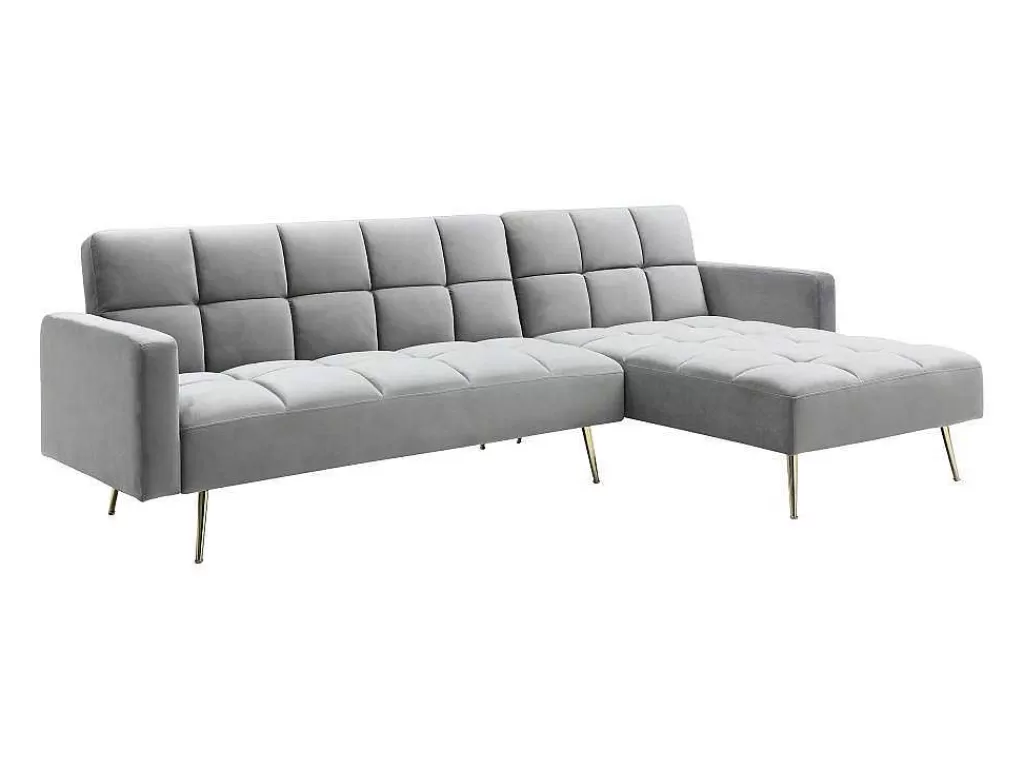 Sofá Cama Clic-Clac E Dobravel*Vente-unique Sofá De Canto Reversivel E Convertivel Em Veludo Cinza - Nieto