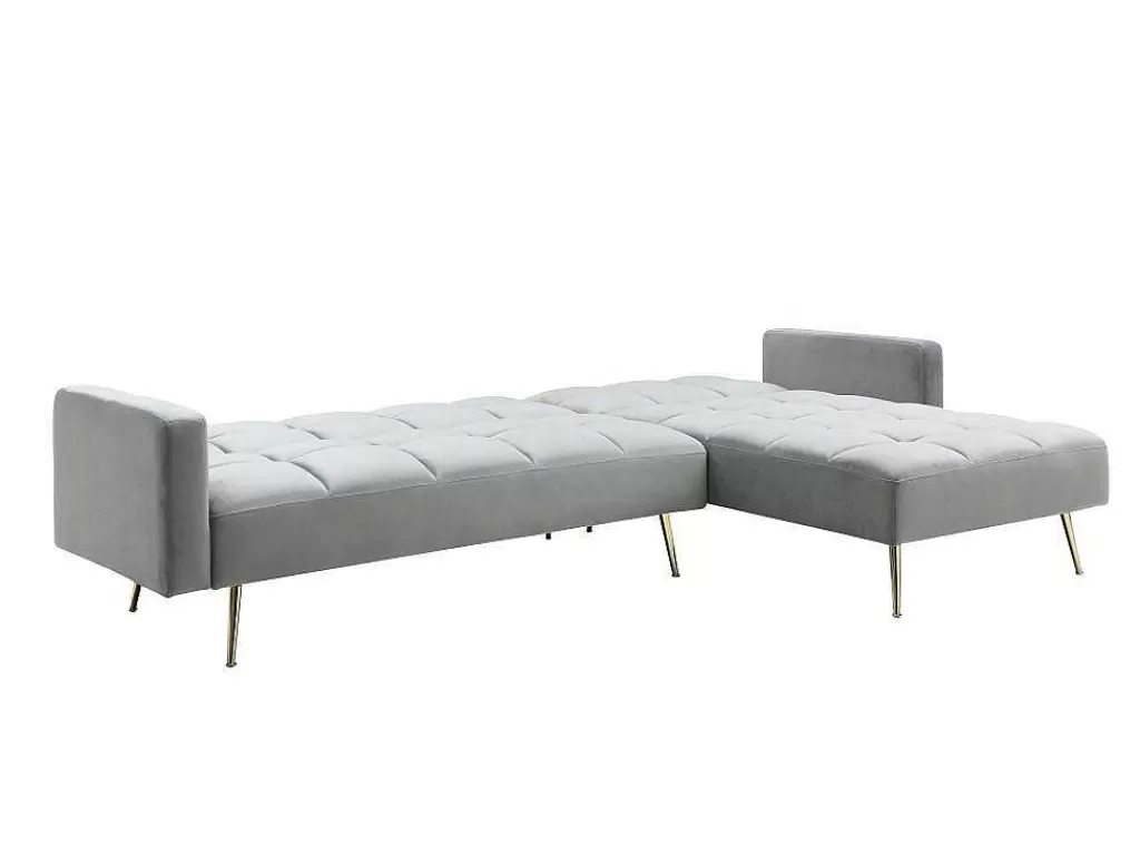 Sofá Cama Clic-Clac E Dobravel*Vente-unique Sofá De Canto Reversivel E Convertivel Em Veludo Cinza - Nieto