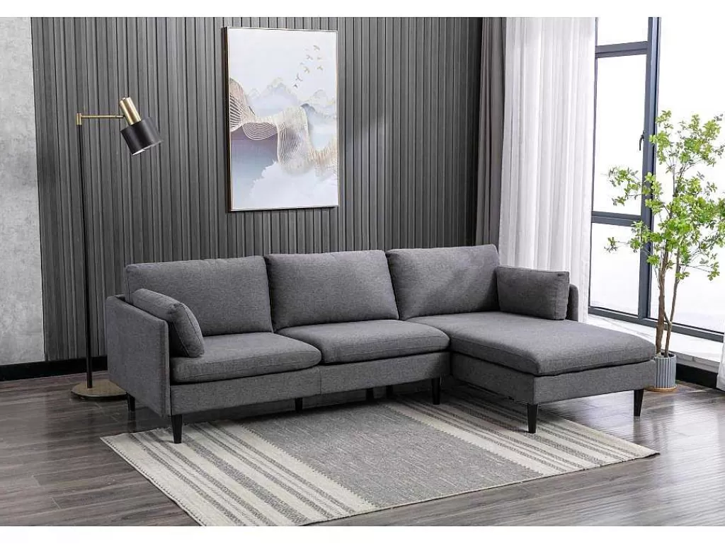 Sofá De 4 Lugares*Vente-unique Sofá De Canto Reversivel Em Tecido Cor Cinza - Makao