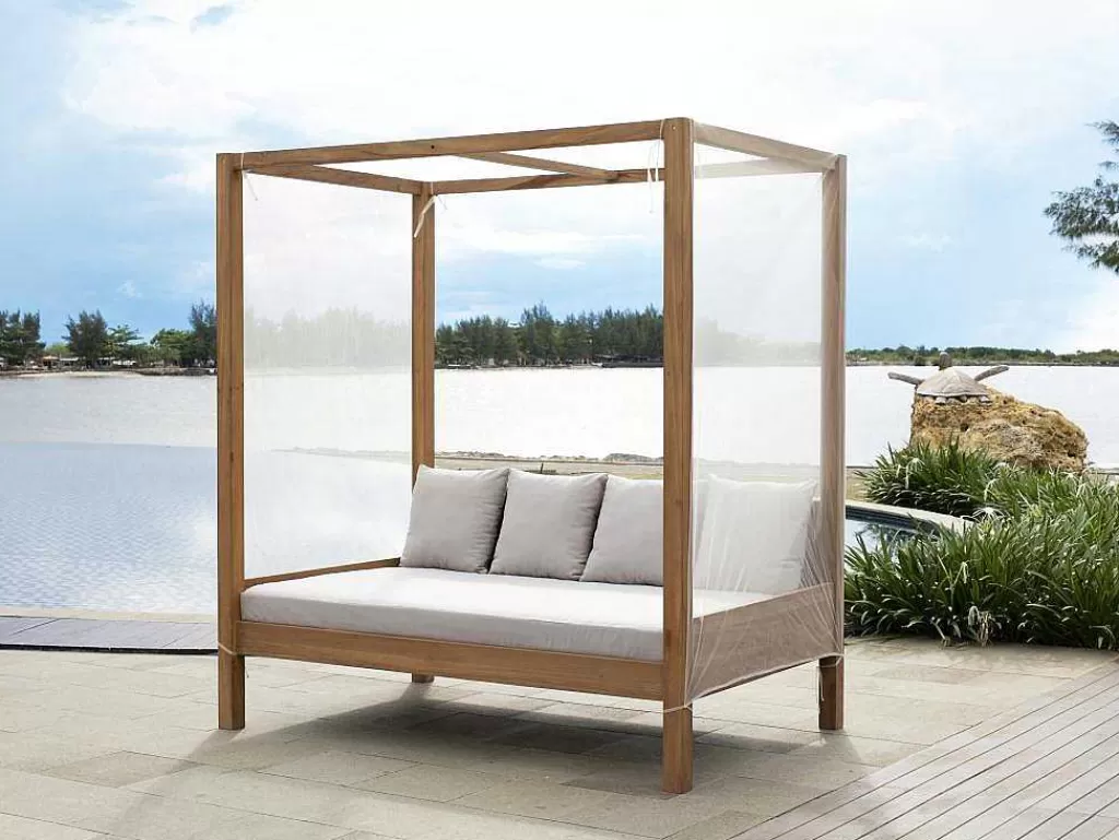 Espreguiçadeira*MYLIA Sofá De Jardim Com Dossel Em Teca Natural Claro E Cinzento - Ovani