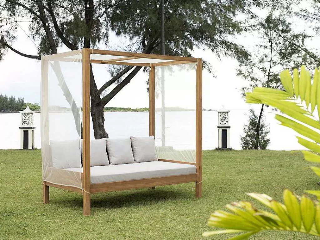 Espreguiçadeira*MYLIA Sofá De Jardim Com Dossel Em Teca Natural Claro E Cinzento - Ovani