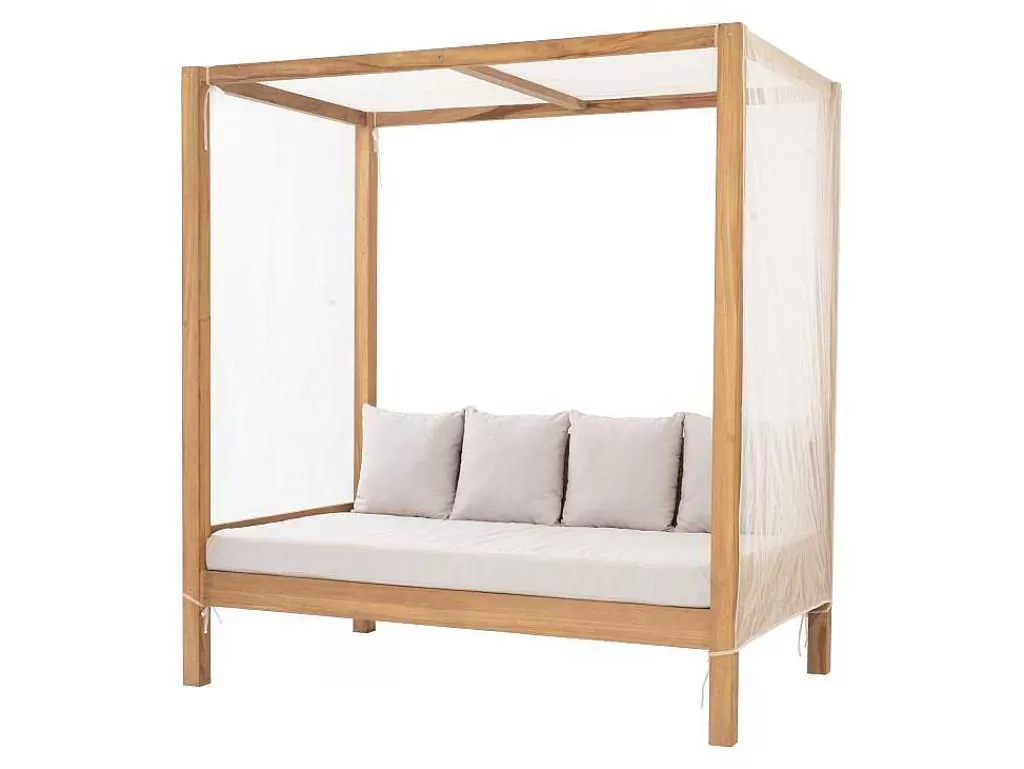 Espreguiçadeira*MYLIA Sofá De Jardim Com Dossel Em Teca Natural Claro E Cinzento - Ovani