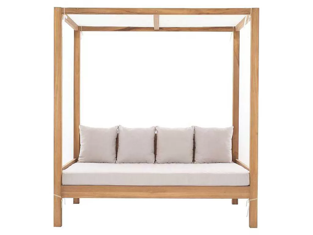 Espreguiçadeira*MYLIA Sofá De Jardim Com Dossel Em Teca Natural Claro E Cinzento - Ovani