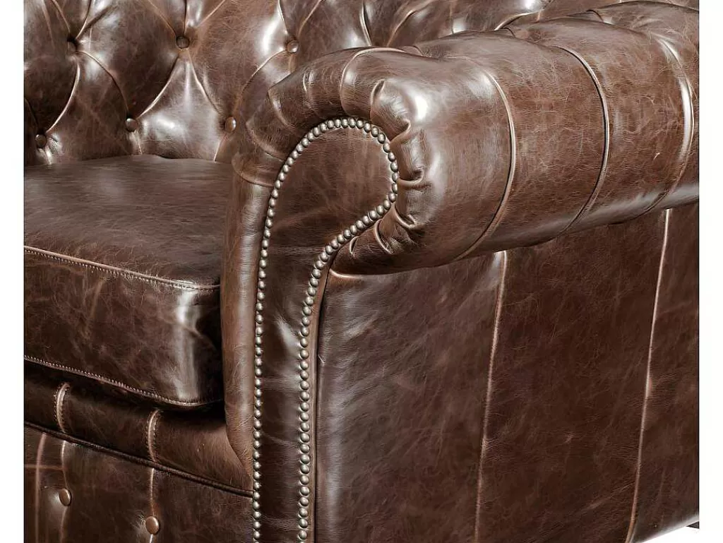Conjunto Sofá E Poltrona*Vente-unique Sofá E Cadeirão Em Couro Envelhecido Estilo Chesterfield 100% - Clotaire