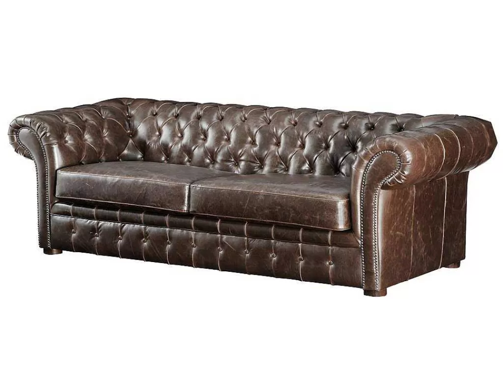 Conjunto Sofá E Poltrona*Vente-unique Sofá E Cadeirão Em Couro Envelhecido Estilo Chesterfield 100% - Clotaire