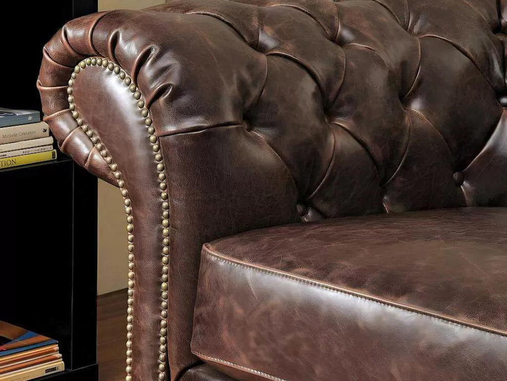 Conjunto Sofá E Poltrona*Vente-unique Sofá E Cadeirão Em Couro Envelhecido Estilo Chesterfield 100% - Clotaire