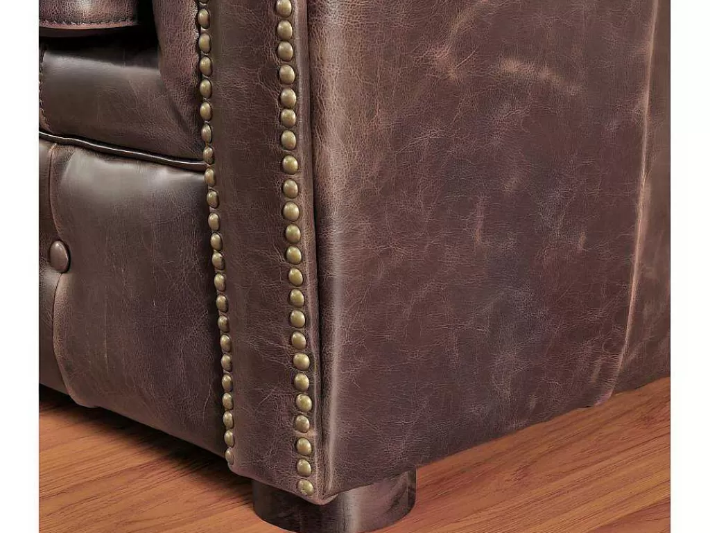 Conjunto Sofá E Poltrona*Vente-unique Sofá E Cadeirão Em Couro Envelhecido Estilo Chesterfield 100% - Clotaire