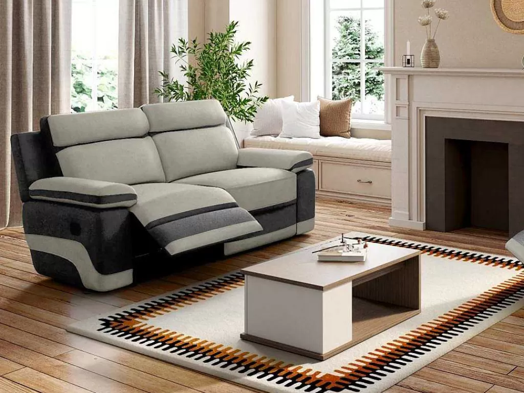 Sofá De Relaxamento Manual*Vente-unique Sofá E Cadeirão Relax Em Microfibra Cinza Claro E Antracite - Talca