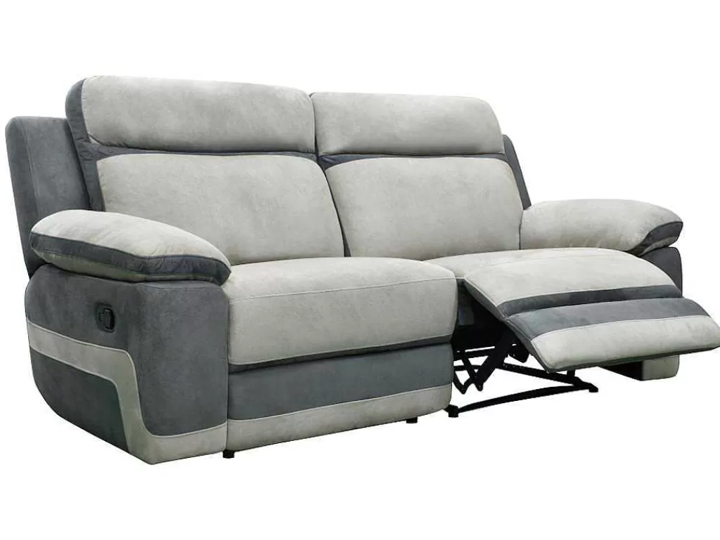 Sofá De Relaxamento Manual*Vente-unique Sofá E Cadeirão Relax Em Microfibra Cinza Claro E Antracite - Talca