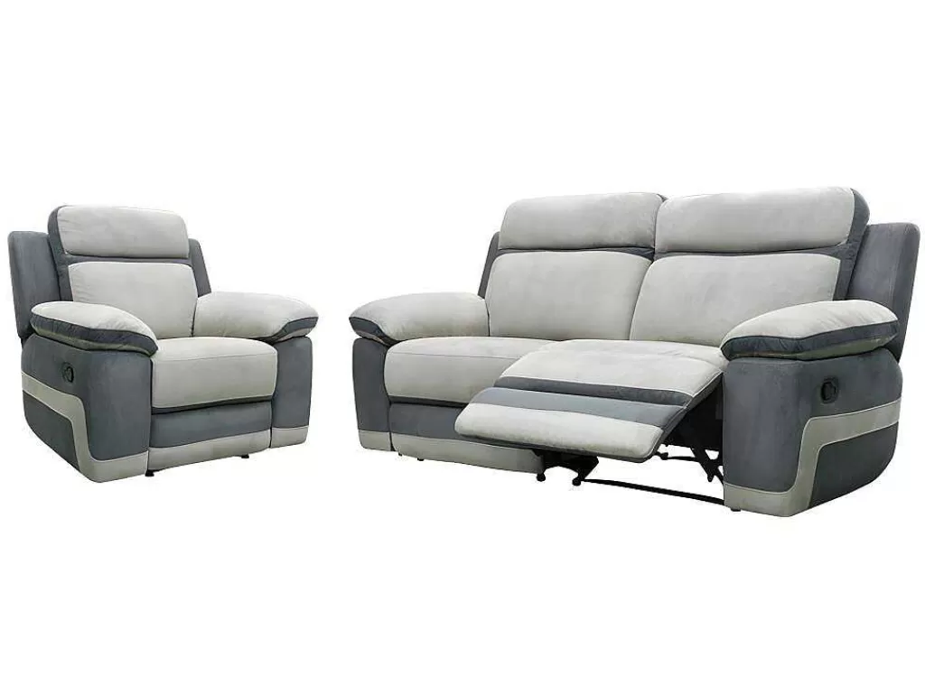 Conjunto Sofá E Poltrona*Vente-unique Sofá E Cadeirão Relax Em Microfibra Talca - Cinza Claro E Antracite