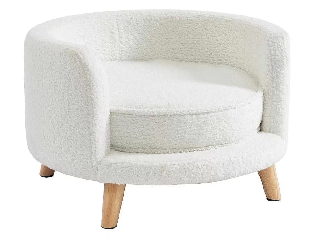 Acessórios Para Animais De Estimação*Vente-unique Sofá Para Animais Em Tecido Boucle E Pés De Madeira D.56 X A.35 Cm Branco - Misia
