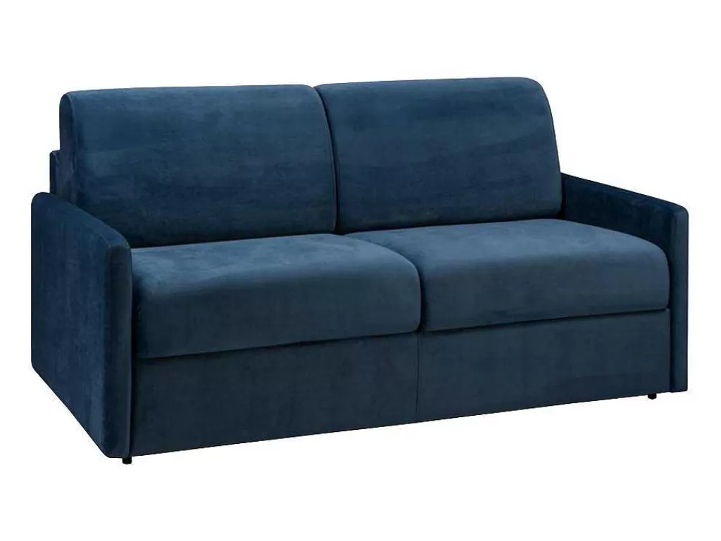 Sofá Cama De Abertura Rapida*Vente-unique Sofá-Cama De 3 Lugares Com Abertura Expresso De Veludo Azul Meia-Noite - Cama De 140 Cm E Colchão De 14 Cm - Calife