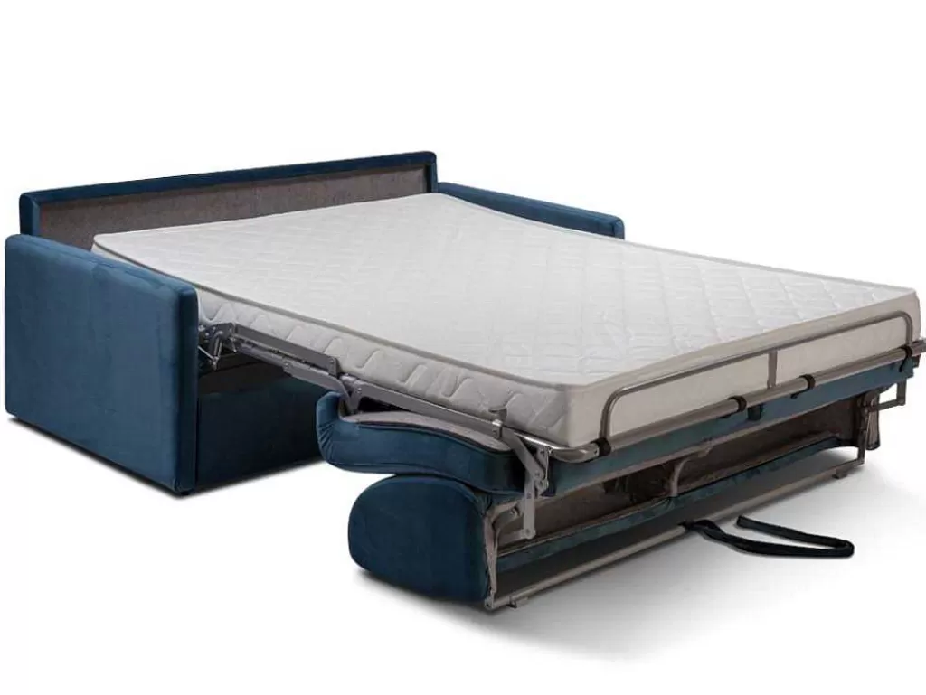 Sofá Cama De Abertura Rapida*Vente-unique Sofá-Cama De 3 Lugares Com Abertura Expresso De Veludo Azul Meia-Noite - Cama De 140 Cm E Colchão De 14 Cm - Calife