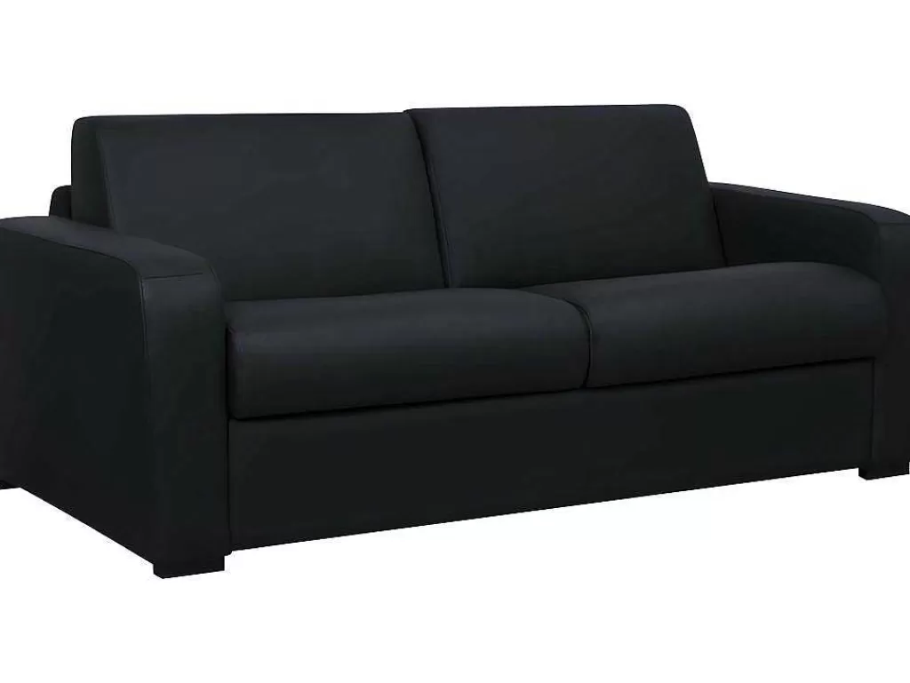 Sofá Cama De Abertura Rapida*Vente-unique Sofá-Cama De 3 Lugares Convertivel Abertura Rapida Em Couro Preto Colchão De 18 Cm - Bevis
