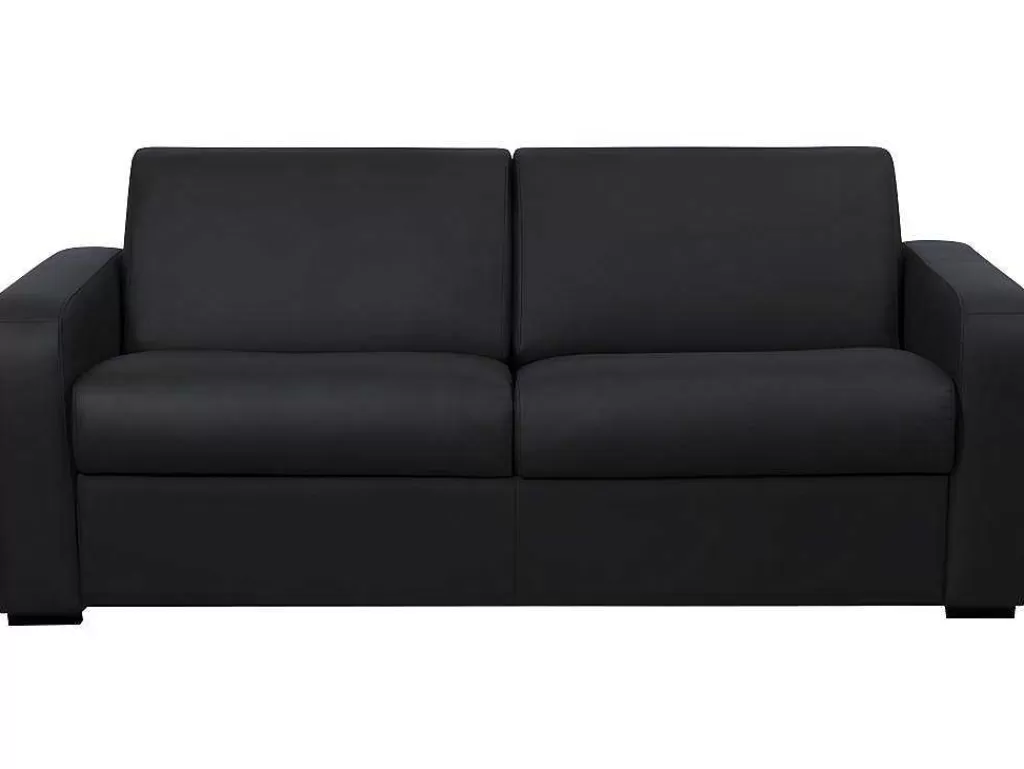 Sofá Cama De Abertura Rapida*Vente-unique Sofá-Cama De 3 Lugares Convertivel Abertura Rapida Em Couro Preto Colchão De 18 Cm - Bevis