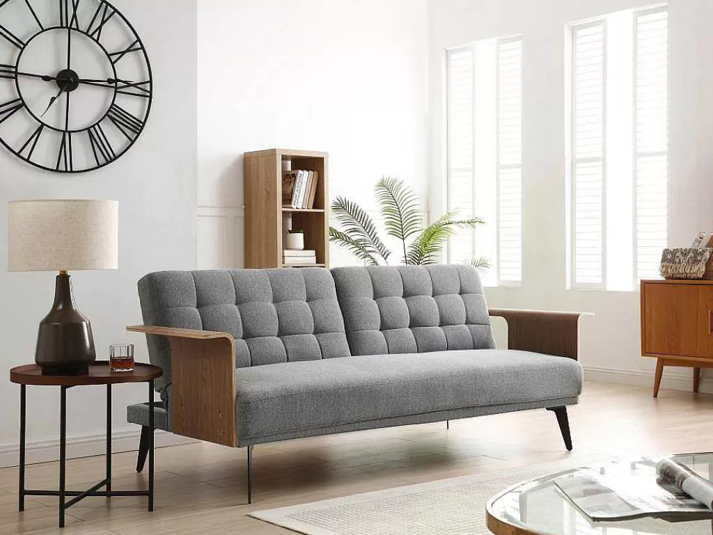 Sofá Cama Clic-Clac E Dobravel*Vente-unique Sofá-Cama De 3 Lugares Em Tecido Cinza Convertivel Clic-Clac - Ninandro