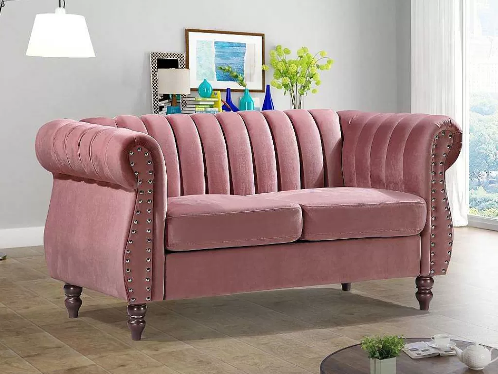 Conjunto De Sofá*Vente-unique Sofás Chesterfield 3 Lugares E 2 Lugares Veludo Cor-De-Rosa Vintage - Trumbo