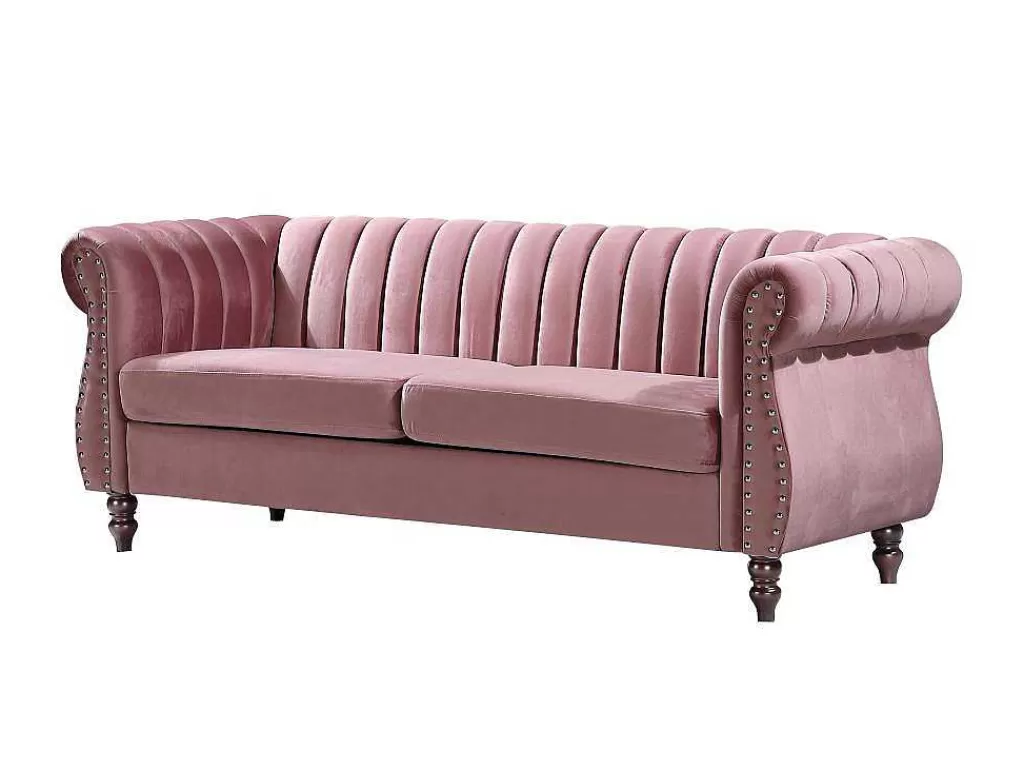 Conjunto De Sofá*Vente-unique Sofás Chesterfield 3 Lugares E 2 Lugares Veludo Cor-De-Rosa Vintage - Trumbo