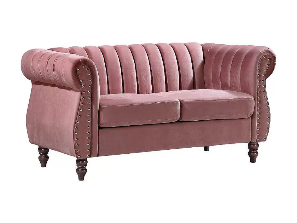 Conjunto De Sofá*Vente-unique Sofás Chesterfield 3 Lugares E 2 Lugares Veludo Cor-De-Rosa Vintage - Trumbo