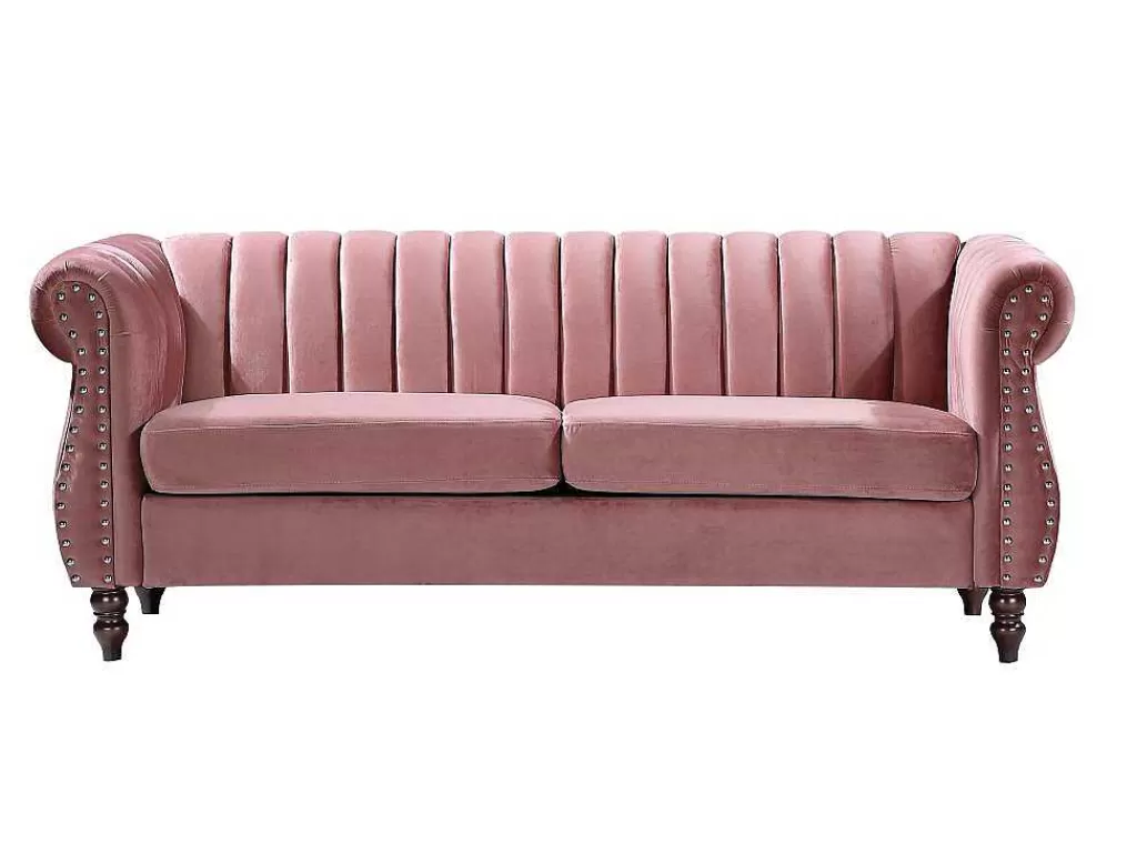Conjunto De Sofá*Vente-unique Sofás Chesterfield 3 Lugares E 2 Lugares Veludo Cor-De-Rosa Vintage - Trumbo