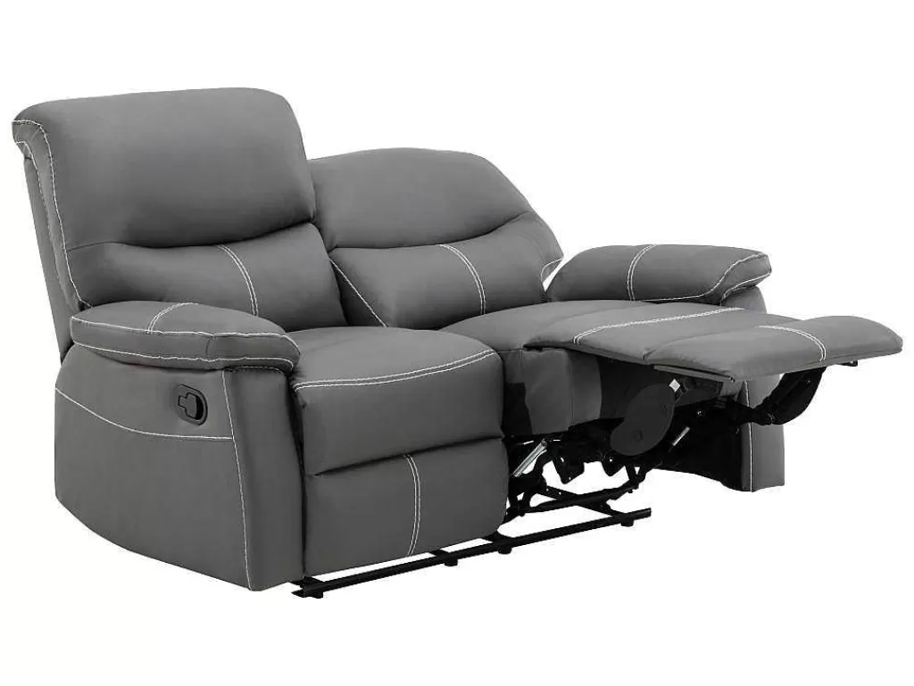 Conjunto De Sofá*Vente-unique Sofás De 3+2 Lugares Articulados Em Pele Sintética Cinza - Canby