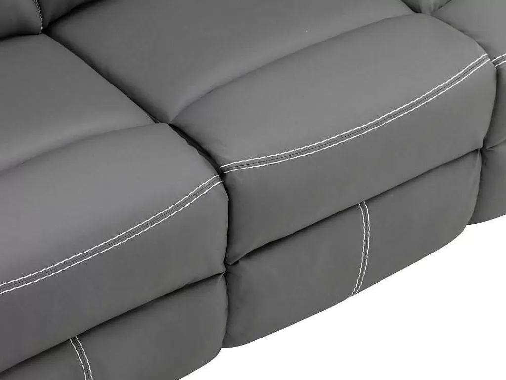 Conjunto De Sofá*Vente-unique Sofás De 3+2 Lugares Articulados Em Pele Sintética Cinza - Canby