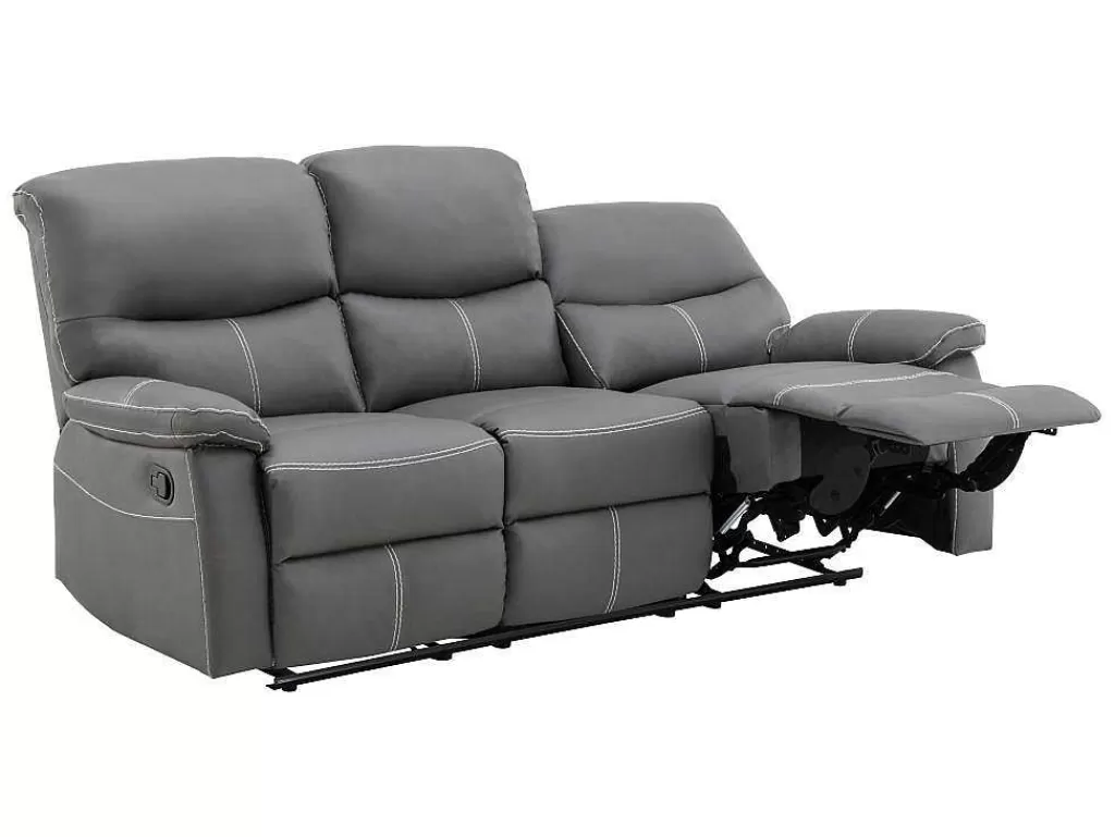 Conjunto De Sofá*Vente-unique Sofás De 3+2 Lugares Articulados Em Pele Sintética Cinza - Canby