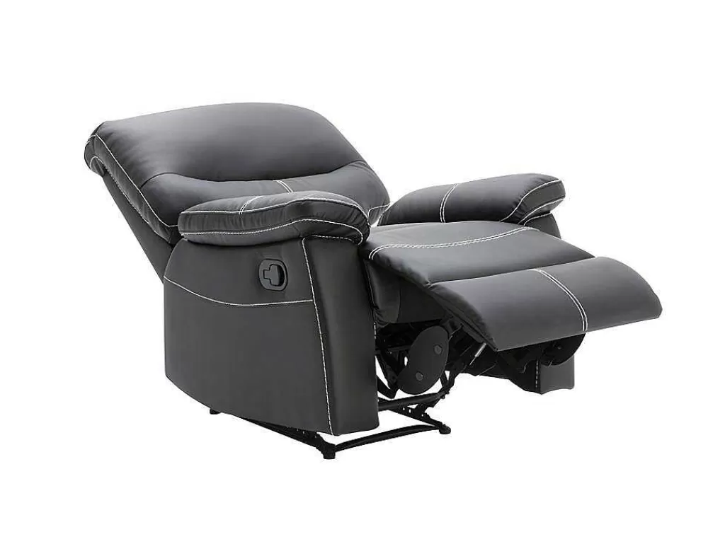 Conjunto Sofá E Poltrona*Vente-unique Sofás De 3 + 2 Lugares E Poltrona Articulados Em Pele Sintética Cor Preto - Canby