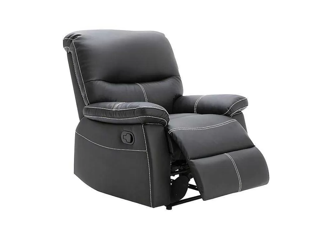 Conjunto Sofá E Poltrona*Vente-unique Sofás De 3 + 2 Lugares E Poltrona Articulados Em Pele Sintética Cor Preto - Canby