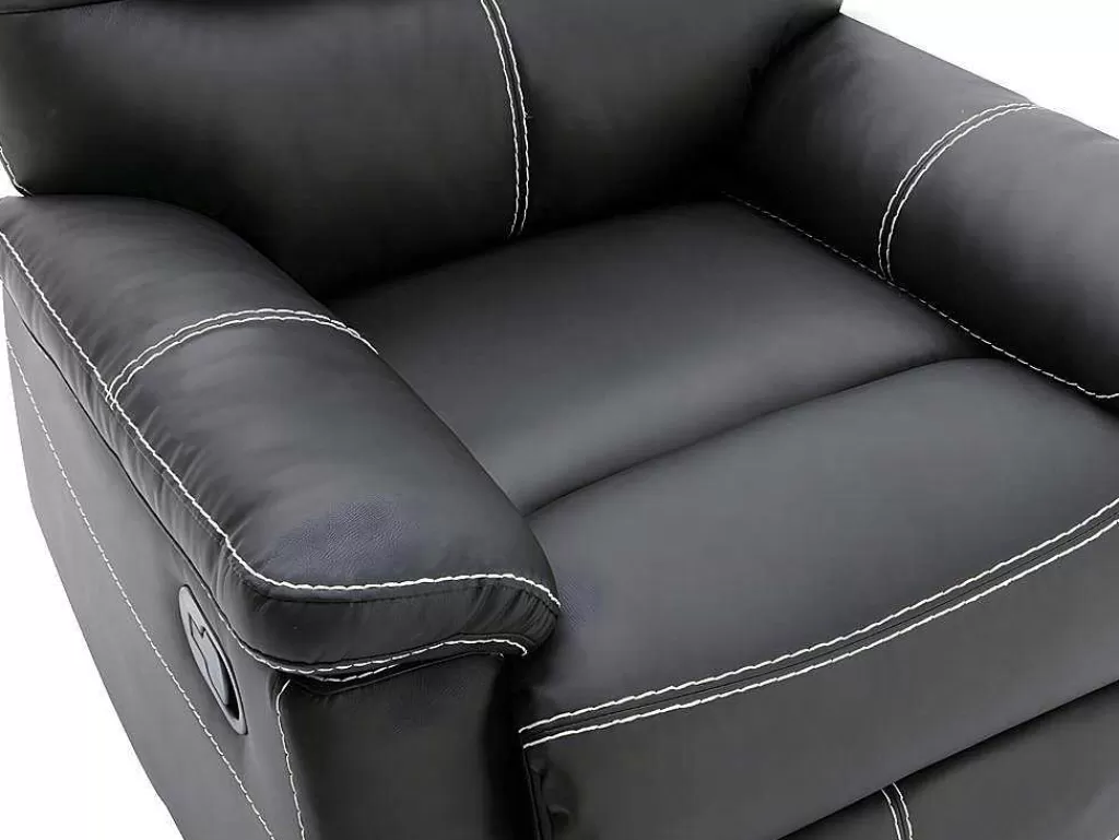 Conjunto Sofá E Poltrona*Vente-unique Sofás De 3 + 2 Lugares E Poltrona Articulados Em Pele Sintética Cor Preto - Canby