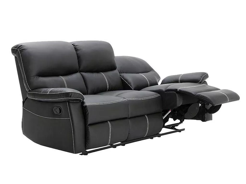 Conjunto Sofá E Poltrona*Vente-unique Sofás De 3 + 2 Lugares E Poltrona Articulados Em Pele Sintética Cor Preto - Canby