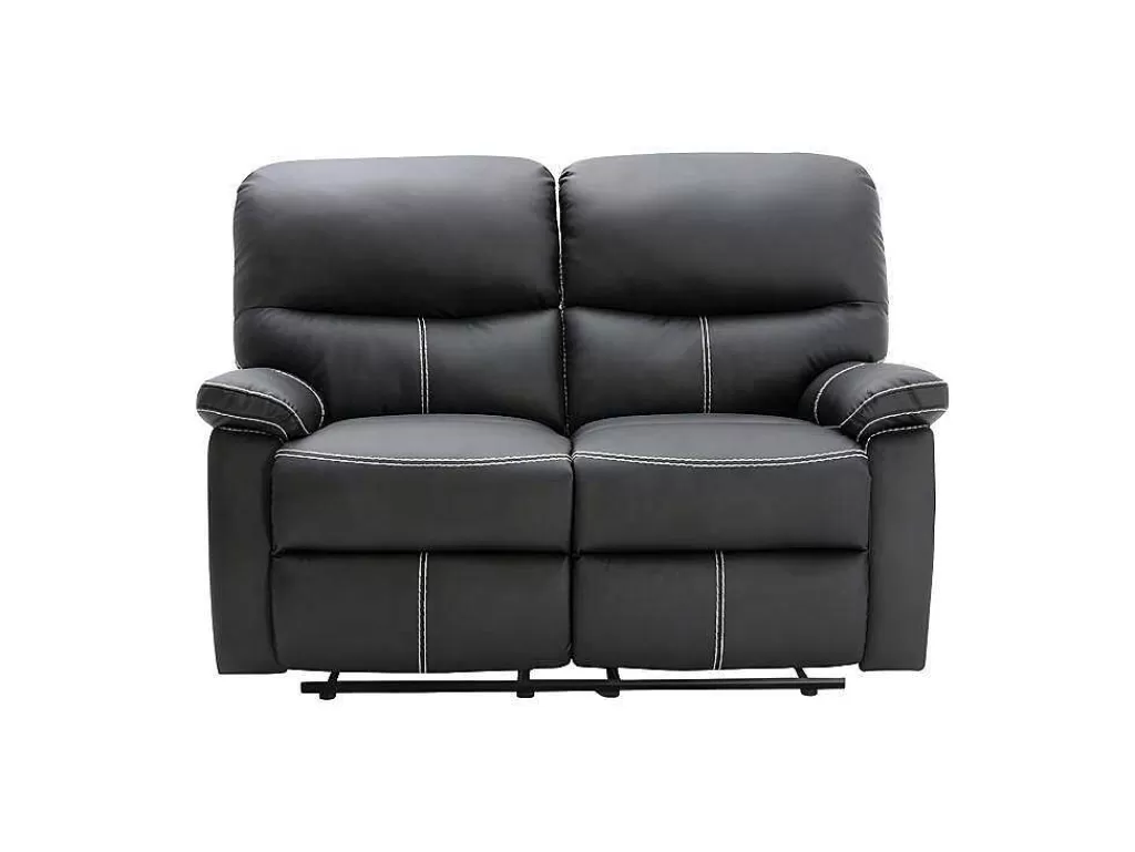 Conjunto Sofá E Poltrona*Vente-unique Sofás De 3 + 2 Lugares E Poltrona Articulados Em Pele Sintética Cor Preto - Canby