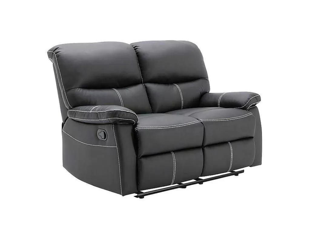 Conjunto Sofá E Poltrona*Vente-unique Sofás De 3 + 2 Lugares E Poltrona Articulados Em Pele Sintética Cor Preto - Canby