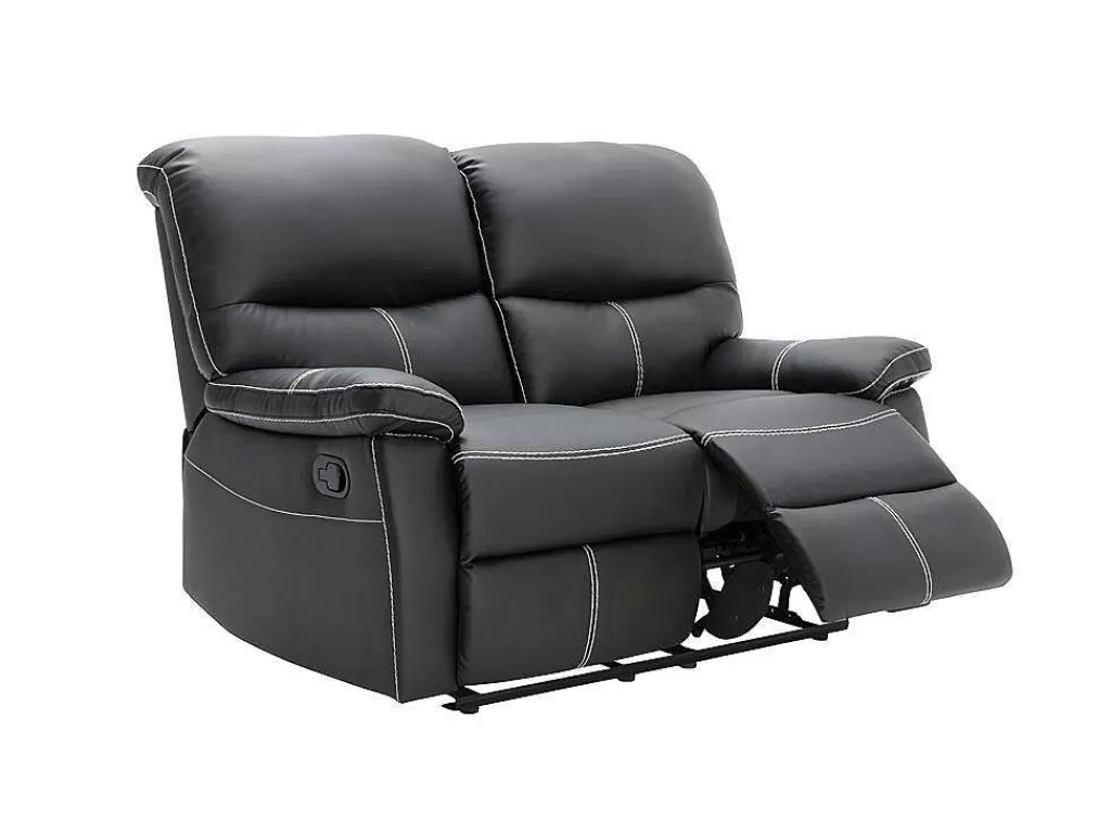 Conjunto Sofá E Poltrona*Vente-unique Sofás De 3 + 2 Lugares E Poltrona Articulados Em Pele Sintética Cor Preto - Canby