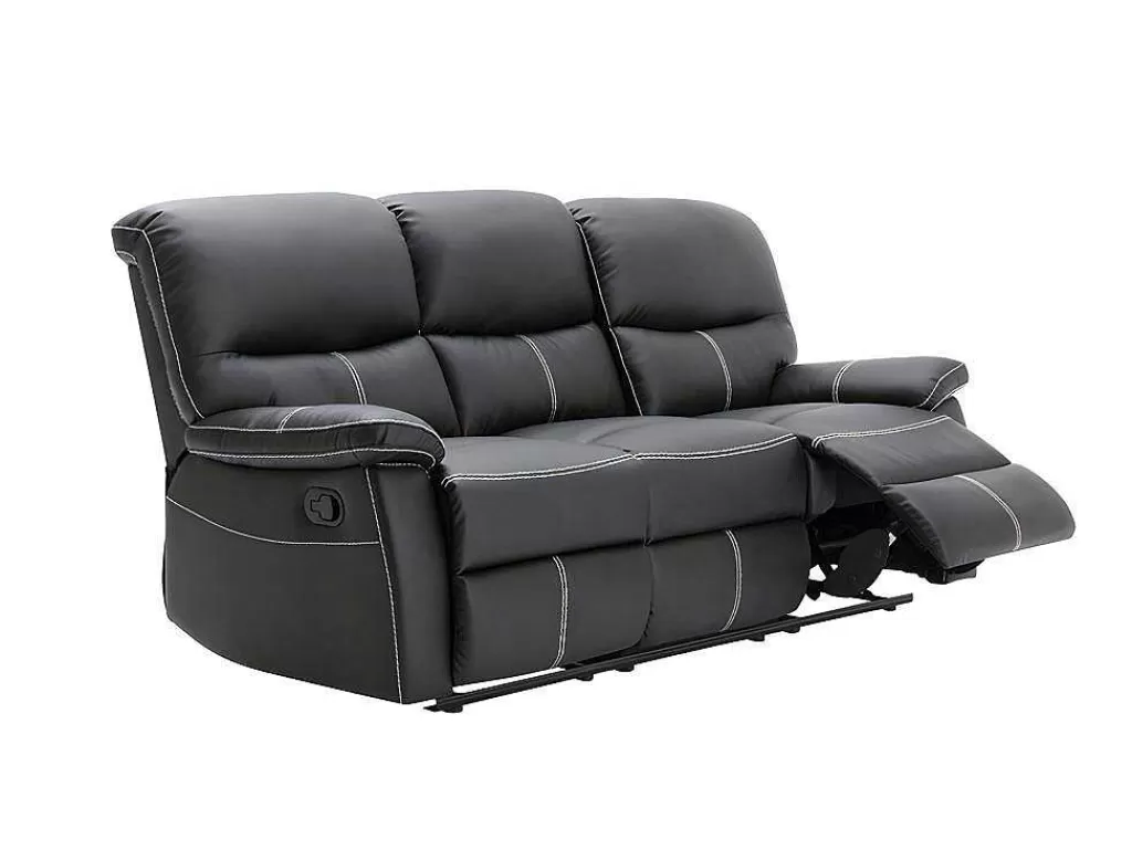 Conjunto Sofá E Poltrona*Vente-unique Sofás De 3 + 2 Lugares E Poltrona Articulados Em Pele Sintética Cor Preto - Canby