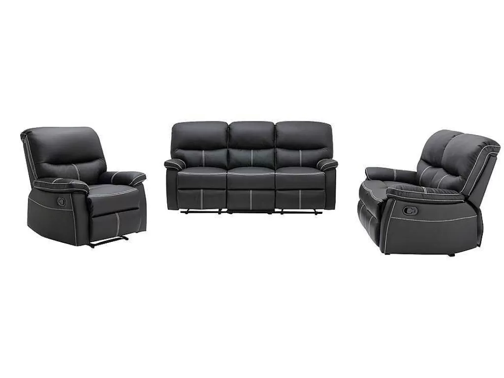 Conjunto Sofá E Poltrona*Vente-unique Sofás De 3 + 2 Lugares E Poltrona Articulados Em Pele Sintética Cor Preto - Canby