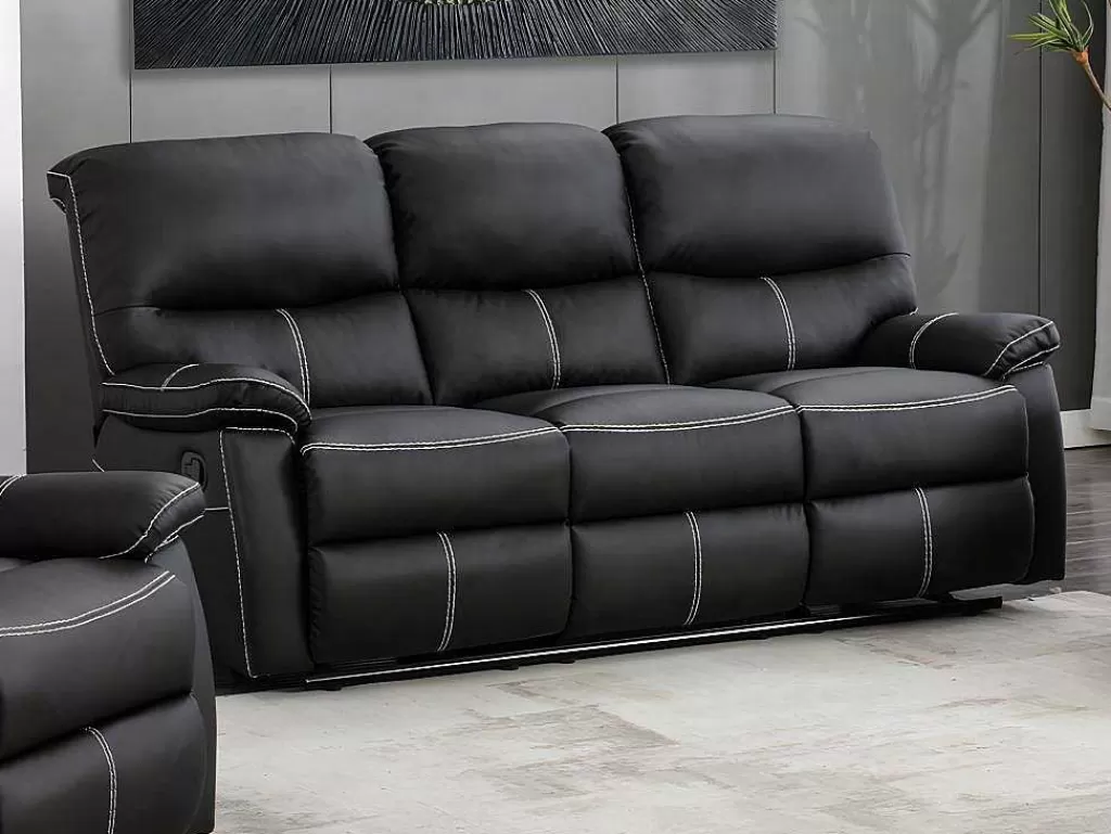 Conjunto Sofá E Poltrona*Vente-unique Sofás De 3 + 2 Lugares E Poltrona Articulados Em Pele Sintética Cor Preto - Canby