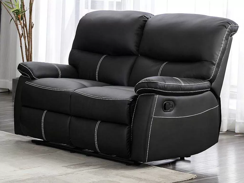 Conjunto Sofá E Poltrona*Vente-unique Sofás De 3 + 2 Lugares E Poltrona Articulados Em Pele Sintética Cor Preto - Canby