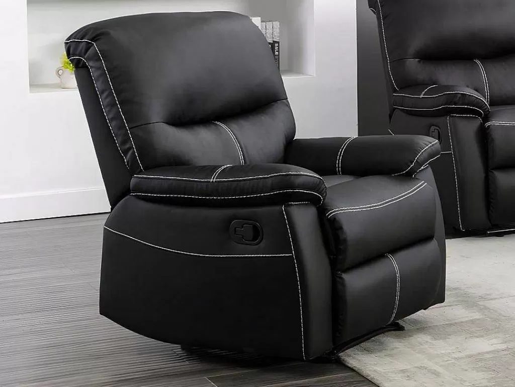 Conjunto Sofá E Poltrona*Vente-unique Sofás De 3 + 2 Lugares E Poltrona Articulados Em Pele Sintética Cor Preto - Canby