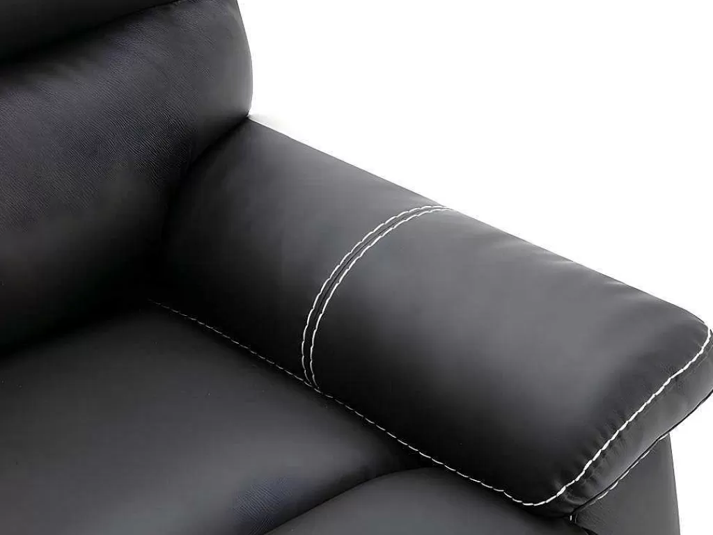 Conjunto Sofá E Poltrona*Vente-unique Sofás De 3 + 2 Lugares E Poltrona Articulados Em Pele Sintética Cor Preto - Canby