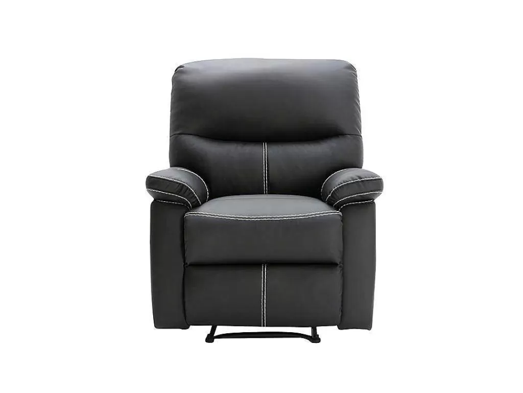Conjunto Sofá E Poltrona*Vente-unique Sofás De 3 + 2 Lugares E Poltrona Articulados Em Pele Sintética Cor Preto - Canby