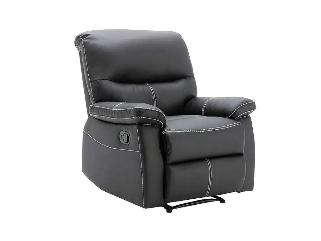 Conjunto Sofá E Poltrona*Vente-unique Sofás De 3 + 2 Lugares E Poltrona Articulados Em Pele Sintética Cor Preto - Canby
