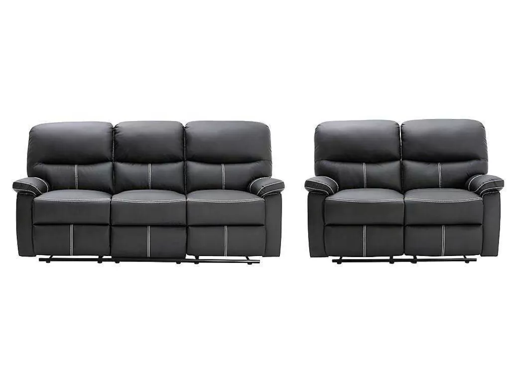 Conjunto De Sofá*Vente-unique Sofás De 3 + 2 Lugares Relax Em Pele Sintética Cor Preto - Canby